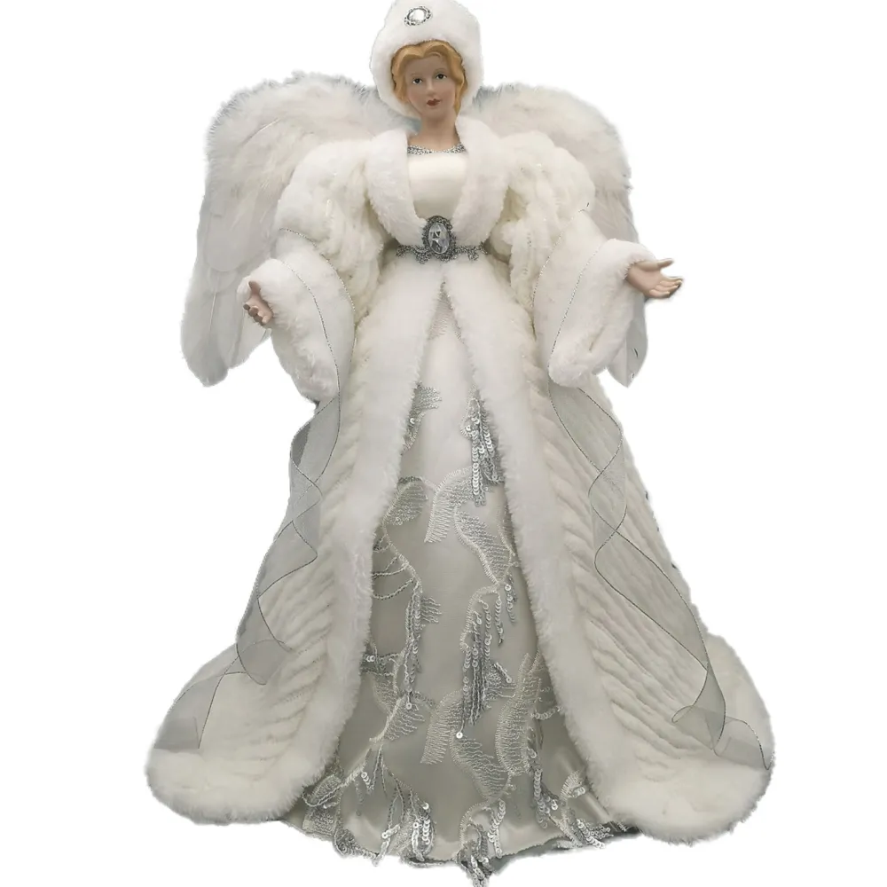 Best Christmas Forever ANGEL TREE TOP 24″ SILVER/WHITE W/ HAT