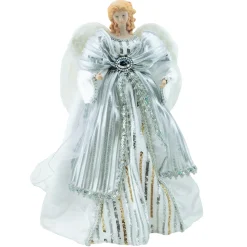 Christmas Forever ANGEL TREE TOP 17″ WHITE W/GOLD & SILVER SEQUIN