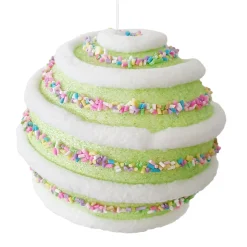 Hot Christmas Forever BALL CANDY SWIRL 100MM GREEN W/ MULTI SPRINKLES
