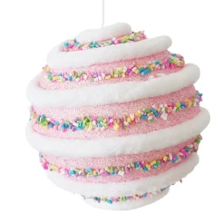 Clearance Christmas Forever BALL CANDY SWIRL 100MM PINK W/ MULTI SPRINKLES