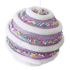 Online Christmas Forever BALL CANDY SWIRL 100MM PURPLE W/ MULTI SPRINKLES