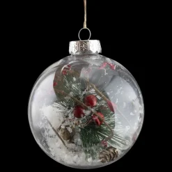 New Christmas Forever BALL CLEAR 100MM CLEAR W/ GRNS & BERRIES