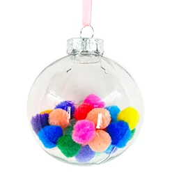 Discount Christmas Forever BALL CLEAR 80MM W/ MULTI POM POMS