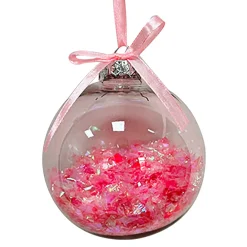 Clearance Christmas Forever BALL CLEAR 80MM W/ PINK FLAKES INSIDE