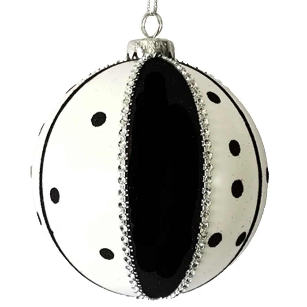 Online Christmas Forever BALL DECOR BLACK/WHITE 120MM4.5″ DOTTED/BEADED