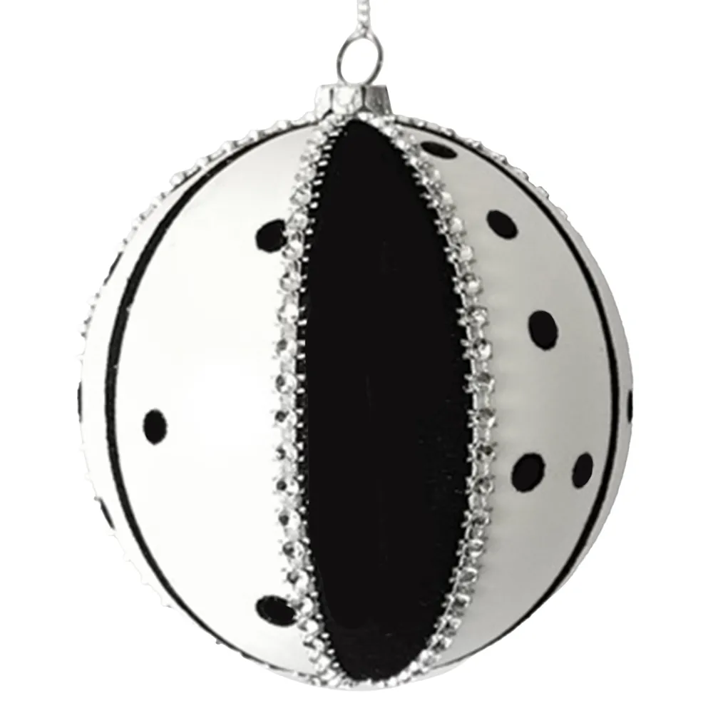 Outlet Christmas Forever BALL DECOR BLACK/WHITE 100MM DOTTED/BEADED