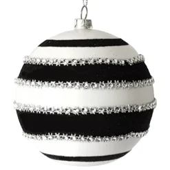 Discount Christmas Forever BALL DECOR BLACK/WHITE 100MM BEADED SWIRL