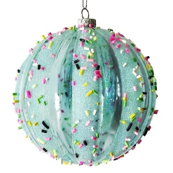 Online Christmas Forever BALL DECOR BLUE 100MM MELLON W/ MULTI CANDY SPRIKLE