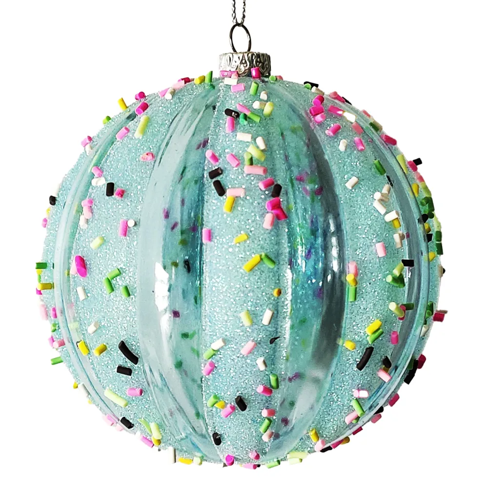 Online Christmas Forever BALL DECOR BLUE 100MM MELLON W/ MULTI CANDY SPRIKLE