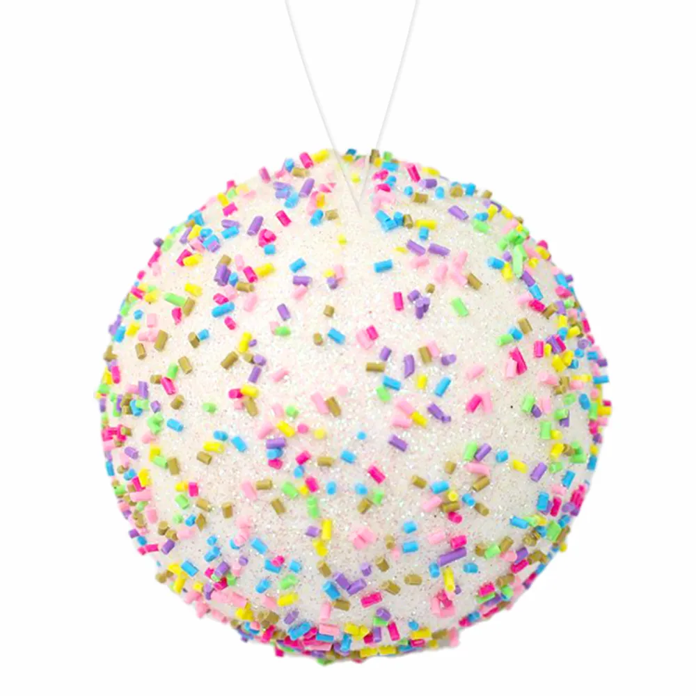 Online Christmas Forever BALL DECOR CANDY WHITE 100MM W/ MULTI SPRINKLES