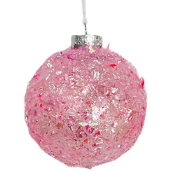 Online Christmas Forever BALL DECOR PINK 100MM CLEAR W/ IRIDESCENT GLITTER