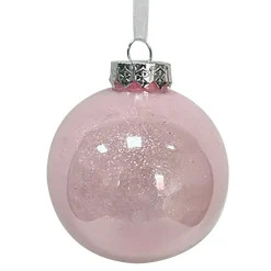 Hot Christmas Forever BALL DECOR PINK 80MM CLEAR W/ INSIDE GLITTER