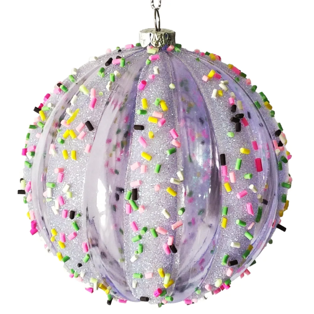 Christmas Forever BALL DECOR PURPLE 100MM W/ MULTI CANDY SPRIKLE