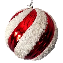 Best Christmas Forever BALL DECOR RED/WHITE 100MM BEADED SWIRL