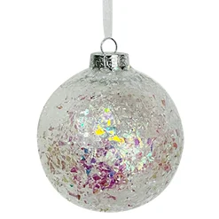 Hot Christmas Forever BALL DECOR WHITE IRR. 100MM CLEAR W/ IRIDESCENT GLITTER