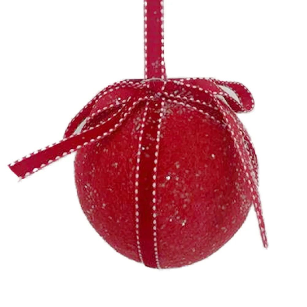 Outlet Christmas Forever BALL FABRIC 4.5″ RED FROSTED/GLITTER