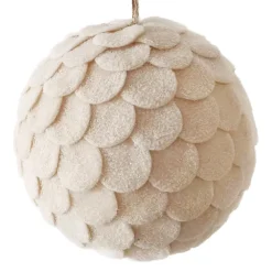 Online Christmas Forever BALL FABRIC FELT SCALLOP 6″ CREAM FROSTED