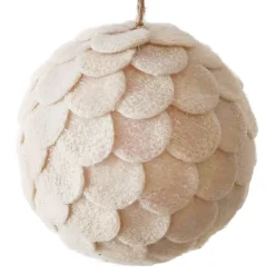 New Christmas Forever BALL FABRIC FELT SCALLOP 4.5″ CREAM FROSTED