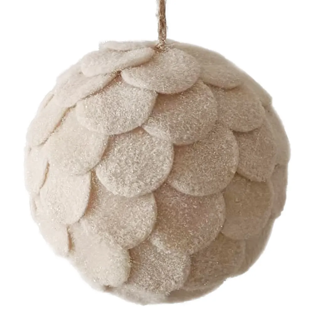 Clearance Christmas Forever BALL FABRIC FELT SCALLOP 6″ CREAM