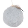 Christmas Forever BALL FABRIC FUR 3″ GRAY W/ FEATHER
