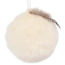 Best Christmas Forever BALL FABRIC FUR 3″ IVORY W/ FEATHER