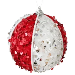 Christmas Forever BALL FABRIC SEQUIN MELON 100MM RED/WHITE