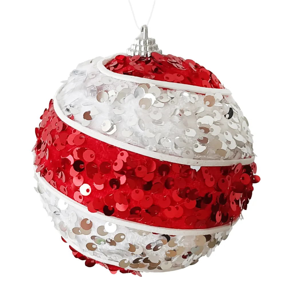 Online Christmas Forever BALL FABRIC SEQUIN SWIRL 100MM RED/WHITE