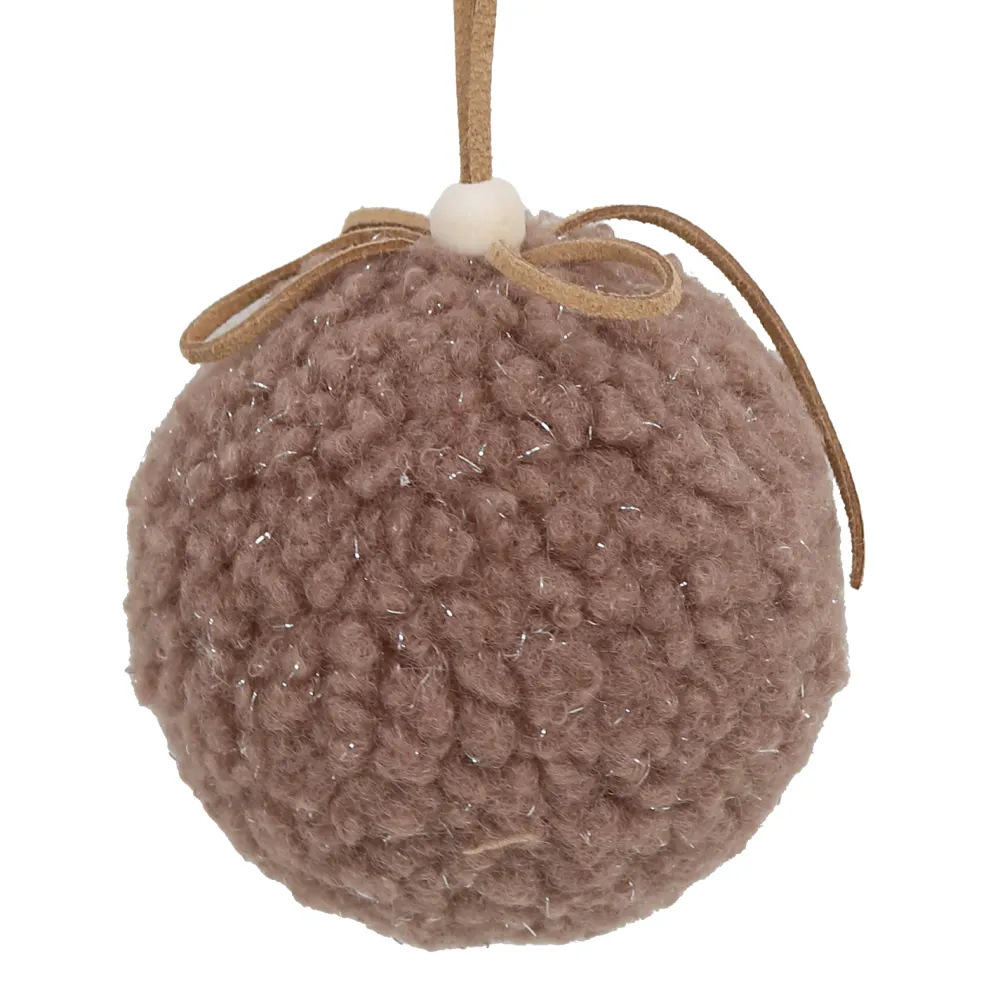 Clearance Christmas Forever BALL FABRIC WOOL 3″ BROWN/NATURAL