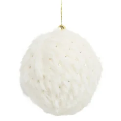 Best Christmas Forever BALL FUR FABRIC FUR 3″ IVORY W/ GOLD