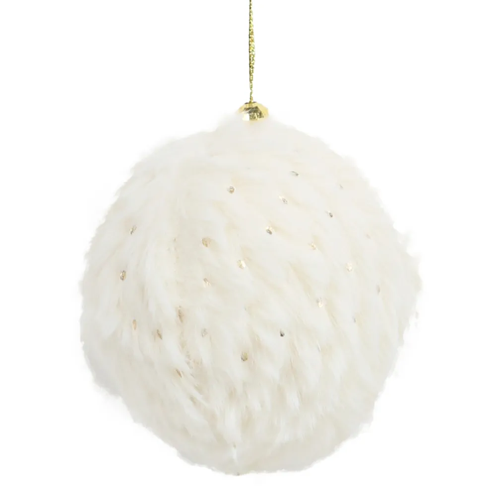 Best Christmas Forever BALL FUR FABRIC FUR 3″ IVORY W/ GOLD