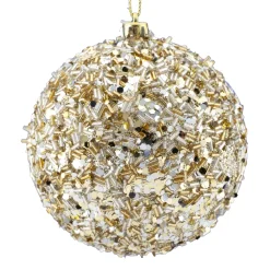 Discount Christmas Forever BALL GLITTER & BEAD 105MM LIGHT GOLD