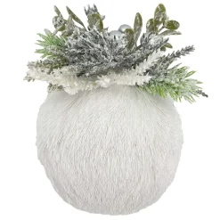 Sale Christmas Forever BALL GRASS WHITE 4.5″ W/ FROSTED PINE & BERRIES