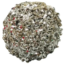 New Christmas Forever BALL METAL WIRE/ FARN 100MM CHAMPAGNE SEQUIN & GLITTER