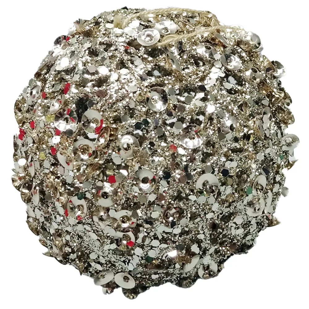 New Christmas Forever BALL METAL WIRE/ FARN 100MM CHAMPAGNE SEQUIN & GLITTER
