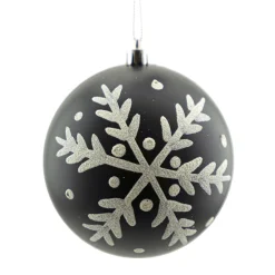 Best Christmas Forever BALL 100MM MATT BLACK W/WHT SNOWFLAKE PATTERN