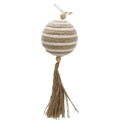 Sale Christmas Forever BALL NATURAL JUTE /WHITE 4″ W/ TASSEL