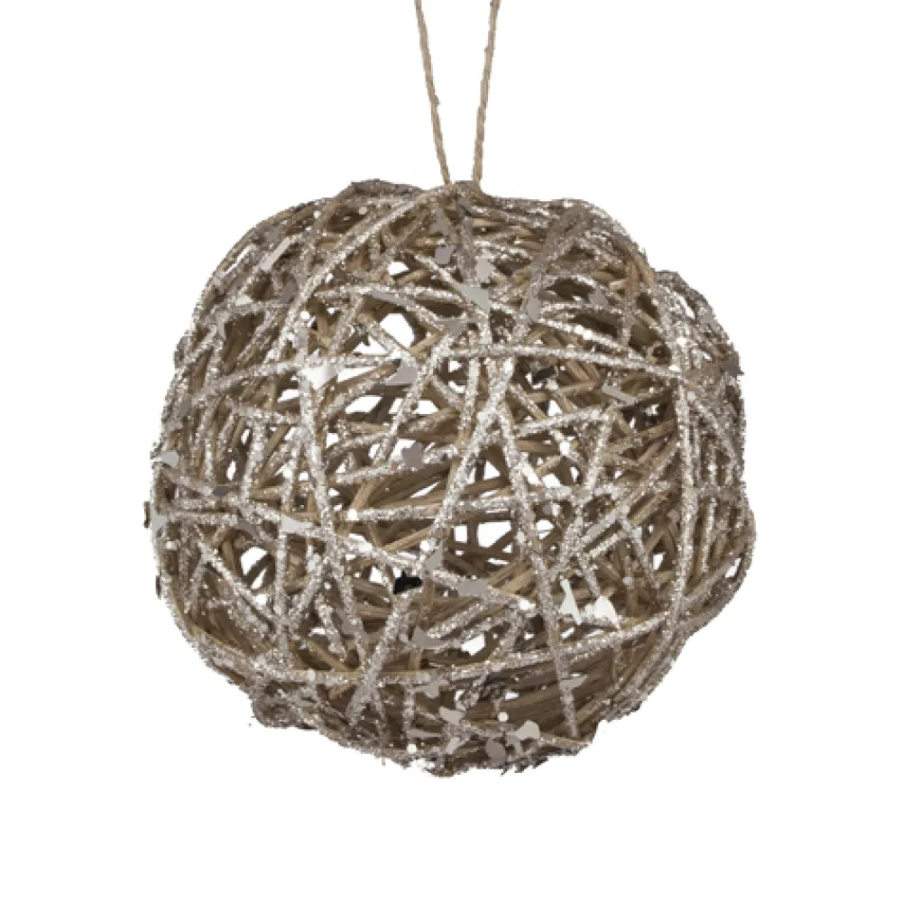 Sale Christmas Forever BALL NATURAL RATTAN/ GLTR 6″ W/ CHAMP GLITTER