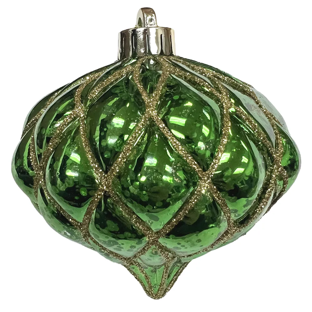 Christmas Forever BALL ONION 4.5″ SHINY GREEN DIAMOND PT. W/ GOLD GLTR.