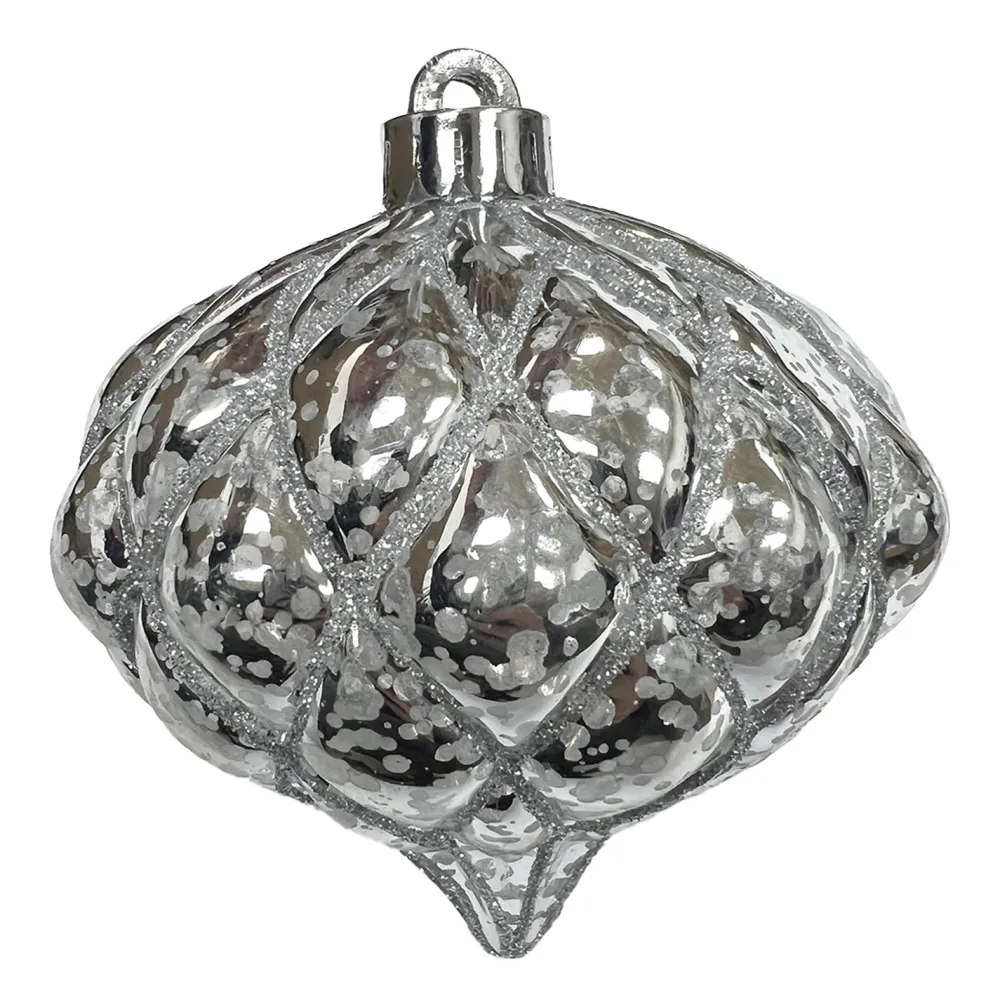 Online Christmas Forever BALL ONION 4.5″ SHINY SILVER DIAMOND PT. W/ SILVER GLTR.