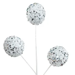 Clearance Christmas Forever BALL SPRAY 26″X3.5X3 WHITE/SILVER SEQUINS