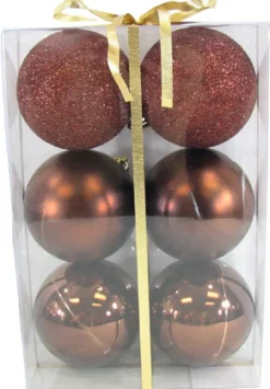 New Christmas Forever BALLS BOXED 6PC 80MM CHOCOLATE SHINY/ MATT