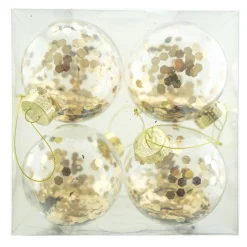 Online Christmas Forever BALLS BOXED 4PC 80MM CLEAR W/ CHAMPAGNE SEQUIN