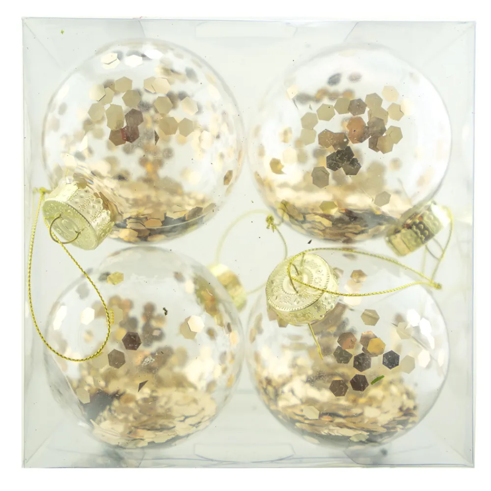 Online Christmas Forever BALLS BOXED 4PC 80MM CLEAR W/ CHAMPAGNE SEQUIN