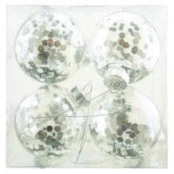 Online Christmas Forever BALLS BOXED 4PC 80MM CLEAR W/SILVER SEQUIN