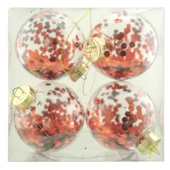 Discount Christmas Forever BALLS BOXED 4PC 80MM CLEAR W/ RED SEQUIN