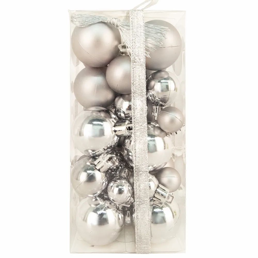 Hot Christmas Forever BALLS BOXED 36PC 20/30/40MM PEWTER SHINY/ MATT