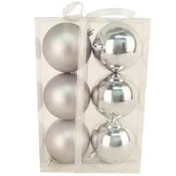 Christmas Forever BALLS BOXED 6PC 80MM PEWTER SHINY/ MATT