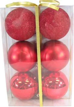 Discount Christmas Forever BALLS BOXED 6PC 80MM RED SHINY/ MATT