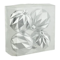 Clearance Christmas Forever BALLS BOXED 4PC 80MM SILVER MATT/SHINY DIAMOND CUT