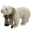 Christmas Forever BEAR BEIGE SHERPA WALKING 16.5″x11″ W/ SCARF, NEEDLE PINE, CONE & EUCALYPTUS